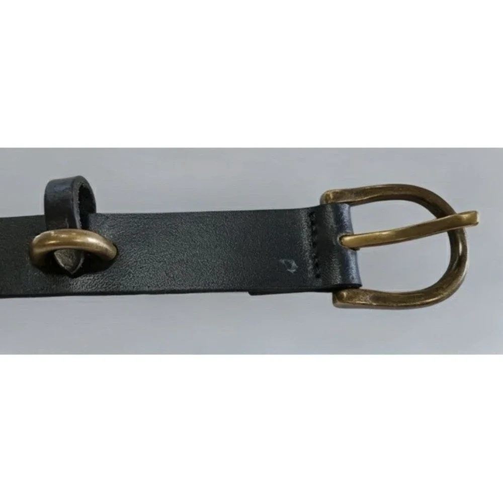 Black Leather Belt 44-46 Inch Antique Brass Buckle Western Statement Unisex
